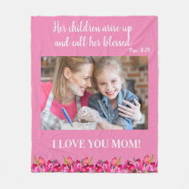 Cobertor De Velo Eu amo você Mãe Versículo da Bíblia Cristã Rosa