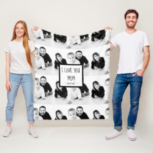 Cobertor De Velo Eu amo você Mamãe Foto Personalizada Preto e Branc