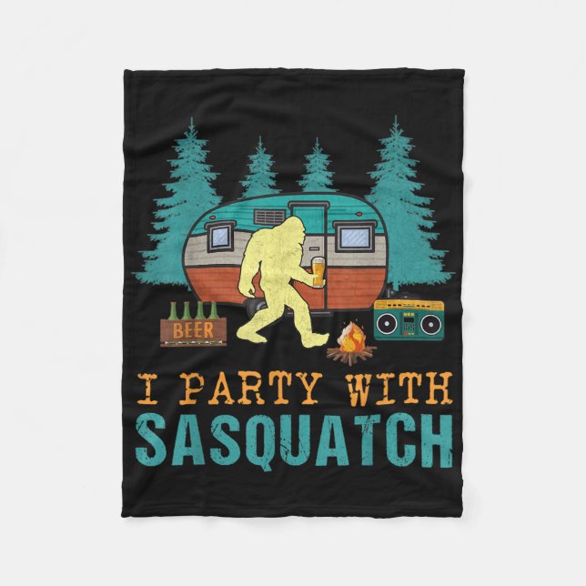 Cobertor De Velo Eu faço festa com Sasquatch Bigfoot Acampamento Pr (Frente)