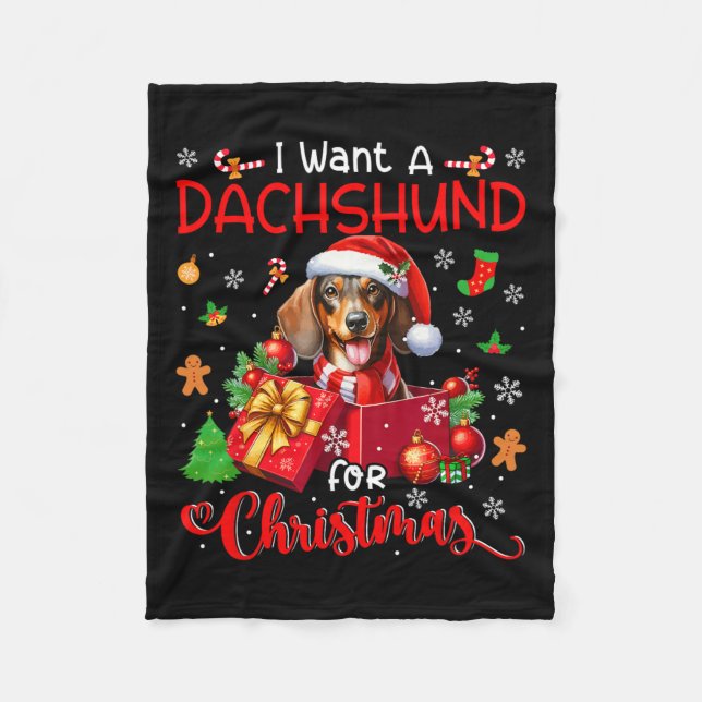Cobertor De Velo Eu Quero Um Dachshund Para Papais noeis De Natal C (Frente)