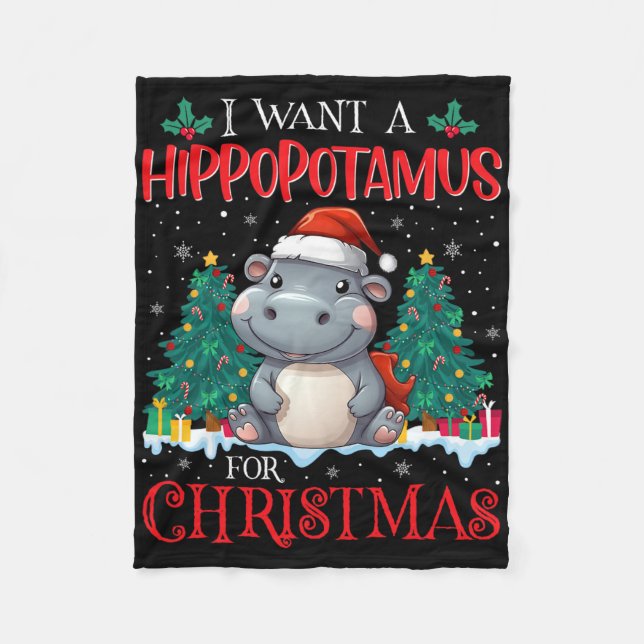 Cobertor De Velo Eu Quero Um Hippopotamus Para O Natal Xmas Hippo K (Frente)