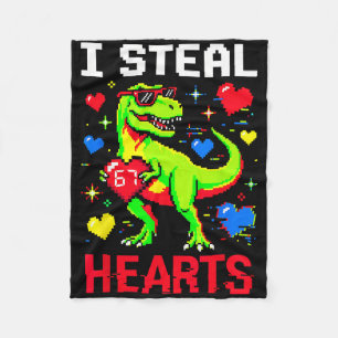 Cobertor De Velo Eu Roubo Corações Pixel Dinossauro Gamer Dia dos N