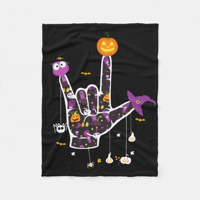Cobertor De Velo Eu Te Amo A Dizer Halloween Sinal Idioma Halloween (Frente)