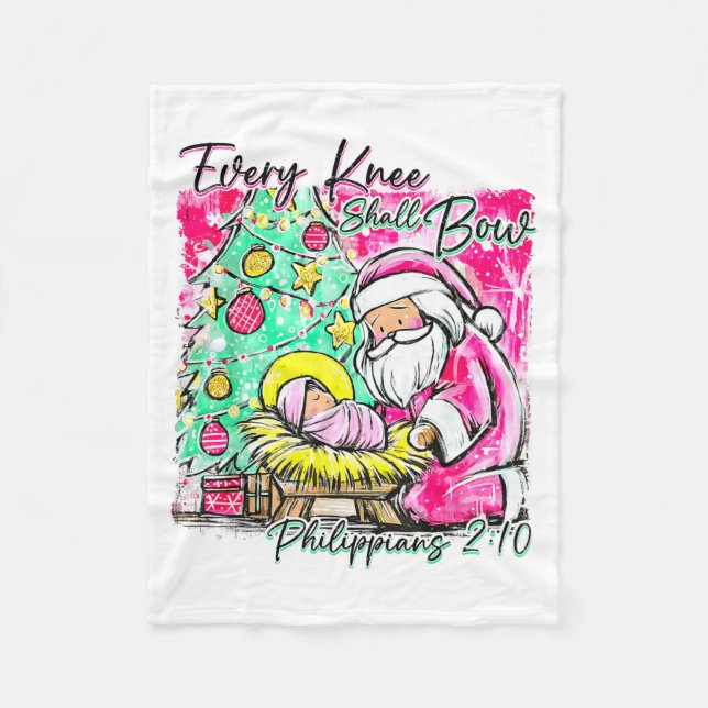 Cobertor De Velo Every Knee Shall Bow Santa Christmas Nativity Scen (Frente)