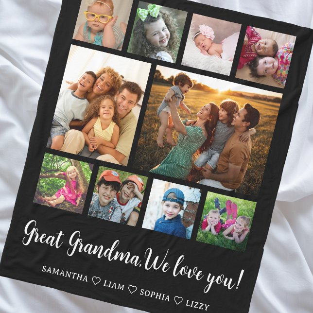 Cobertor De Velo Excelente Avó-Presente Netos 10 Colagem de Fotogra (Great Grandma Gift Grandkids 10 Photo Collage Fleece Blanket)