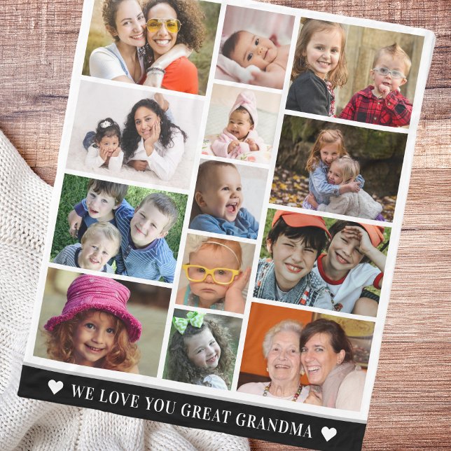 Cobertor De Velo Excelente Vovó Te Ama 13 Foto Colagem (Great Grandma Love You 13 Photo Collage Fleece Blanket)