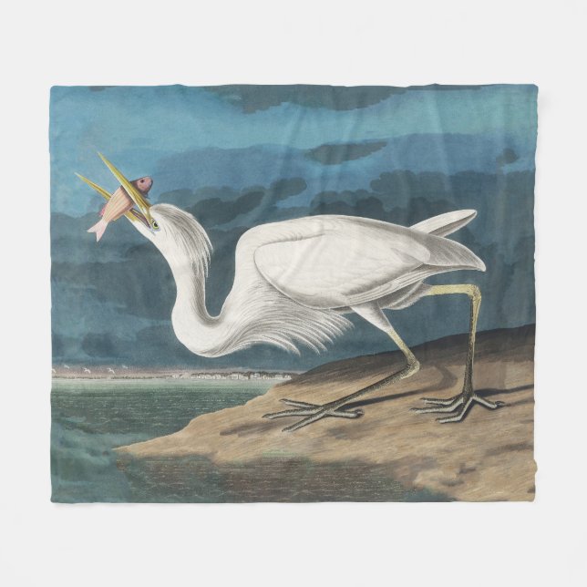 Cobertor De Velo Excelente White Heron Audubon Bird Willife Paintin (Frente (Horizontal))