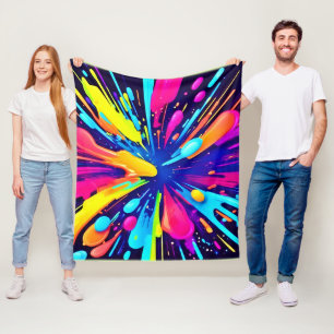 Cobertor De Velo Explosão de pintura neon na Canvas escura