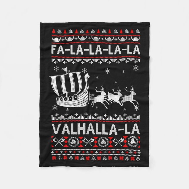 Cobertor De Velo Fa La La Valhalla Navio Viking Natal Xmas Suéter F (Frente)