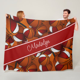 Cobertor De Velo fácil personalizar o padrão vermelho de basketball