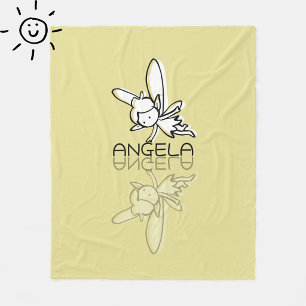Cobertor De Velo Fada Amarela Reflexo Doodle Nome Personalizado 