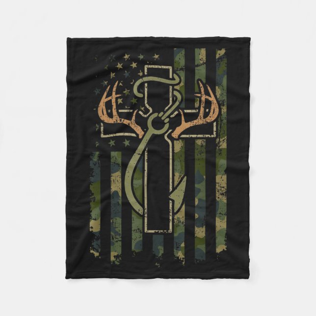 Cobertor De Velo Faith Fishing Hunting Camo Us Flag Cross With Hook (Frente)
