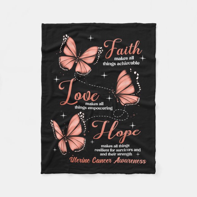 Cobertor De Velo Faith Love Hope Butterfly Uterine Cancer Consciênc (Frente)