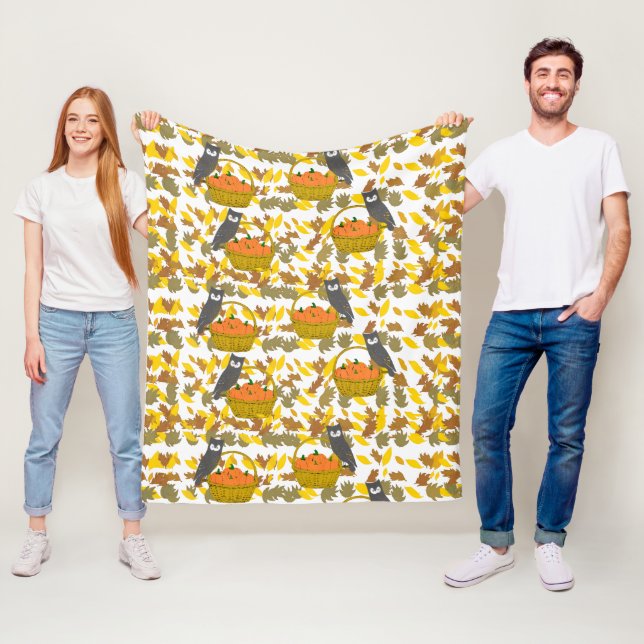 Cobertor De Velo Fall Owls & Pumpkin Harvest Fleece Blanket   (In Situ)