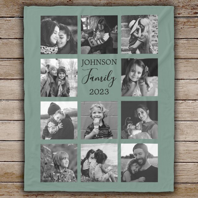 Cobertor De Velo Família 11 Colagem de Fotos Dusty Folheto Verde (Criador carregado)