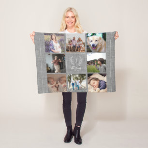 Cobertor De Velo Família 8 foto colagem monograma nome russa burlap