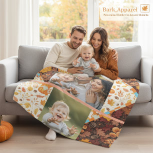 Cobertor De Velo Família de Outono Personalizada com 3 Fotos