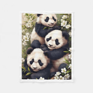 Cobertor De Velo Família de Pandas em Manto Florido