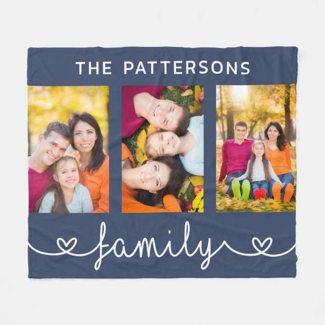 Cobertor De Velo Family 3 Photo Template Personalized Script (Frente (Horizontal))