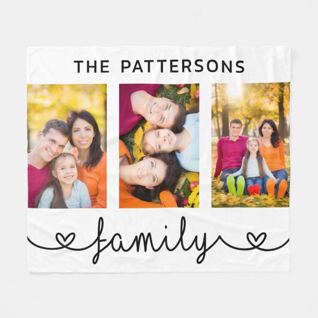 Cobertor De Velo Family 3 Photo Template Personalized Script (Frente (Horizontal))