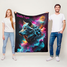 Cobertor De Velo Fantasia Cósmica Fantasia Wolf Personalizada Arte