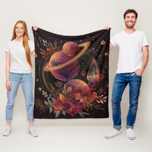 Cobertor De Velo Fantasia Espacial Violeta Cristal Anel Planeta
