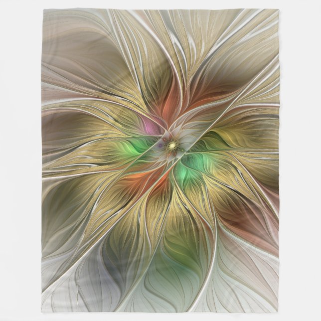 Cobertor De Velo Fantasia Floral com Fractal Abstrato Moderno Doura (Frente)