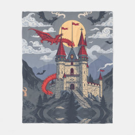 Cobertor De Velo Fantasia Medieval: Dragão e Castelo