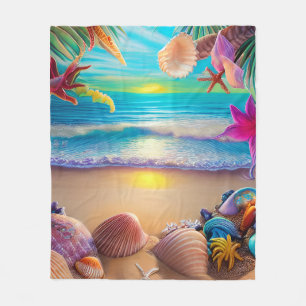 Cobertor De Velo Fantasia mística de pôr do sol de praia com flor t
