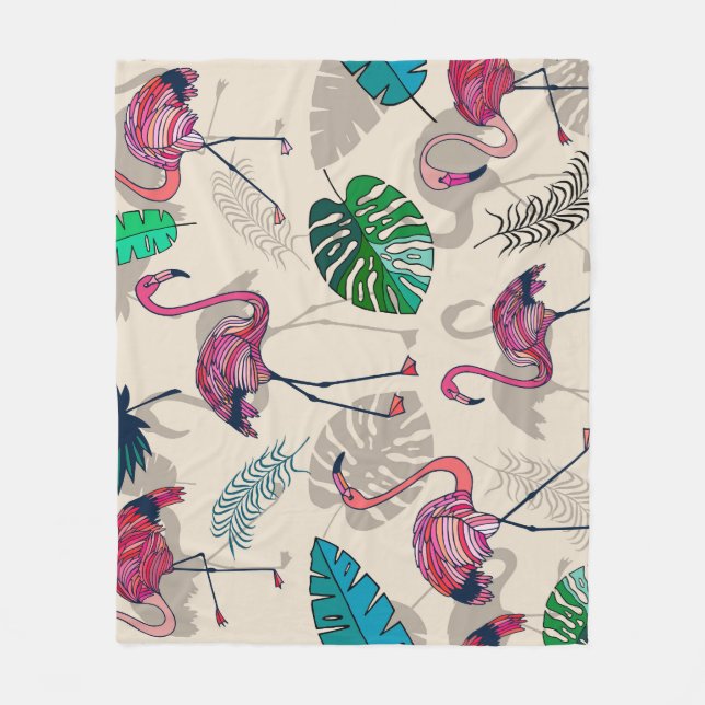 Cobertor De Velo Fantasia Tropical: Flamingo Leaf Pattern (Frente)