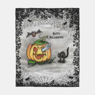Cobertor De Velo Fantasma, Bat e Cat, Feliz Halloween!