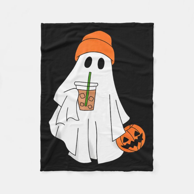 Cobertor De Velo Fantasma de Halloween Bebendo Café Fantasma Café G (Frente)