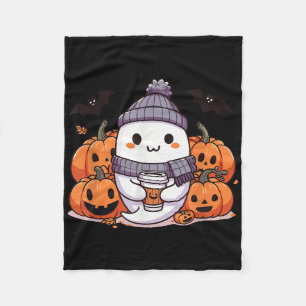 Cobertor De Velo Fantasma de Halloween Fofo Café Abóbora Outono Fol