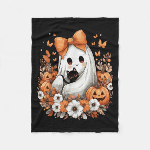 Cobertor De Velo Fantasma Vintage do Halloween com Abóbora de Gato
