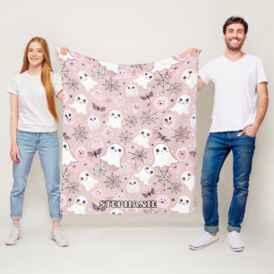 Cobertor De Velo Fantasmas Rosa e Elementos do Dia das Bruxas Sem F