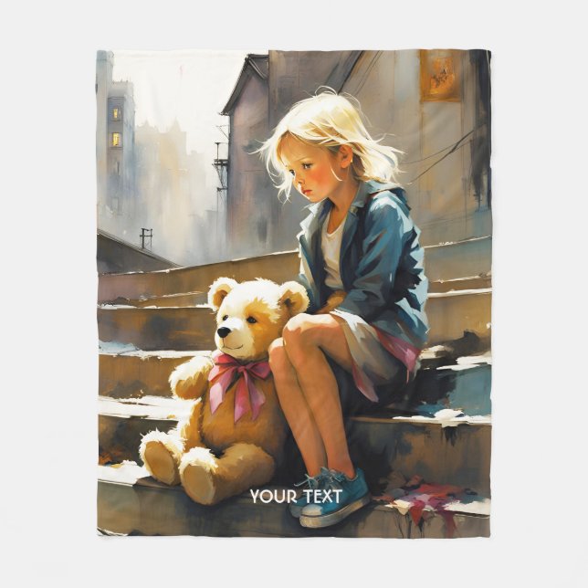 Cobertor De Velo Fantasy Bela Vivid Sad Girl Bear (Frente)