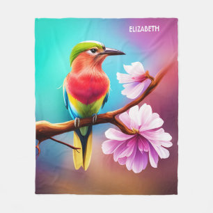 Cobertor De Velo Fantasy Colorir Roller Bird Cherry Blossom
