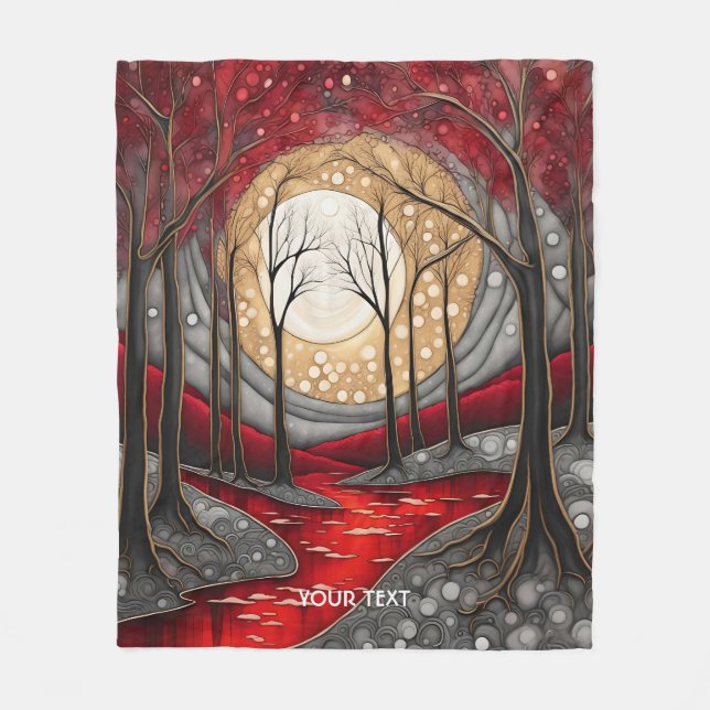 Cobertor De Velo Fantasy Cuide Forest Night Red (Frente)