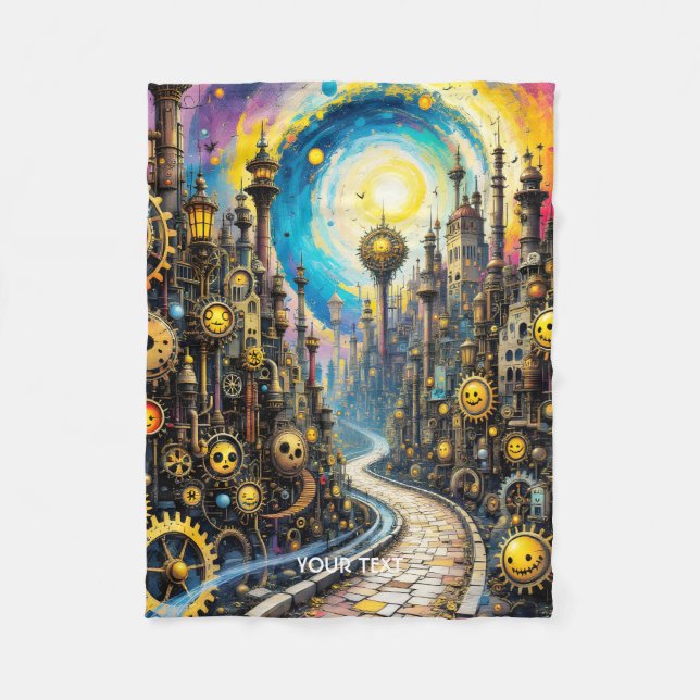 Cobertor De Velo Fantasy Cute Abstrato Steampunk Cidade (Frente)