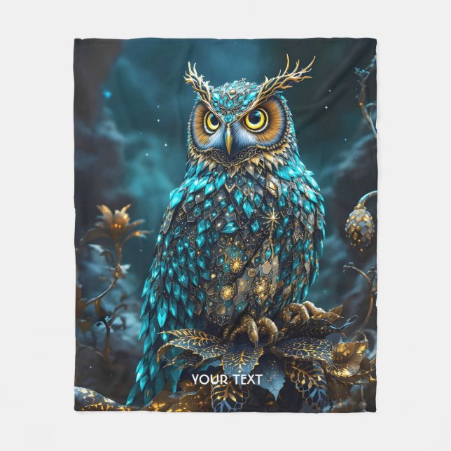 Cobertor De Velo Fantasy Cute Brass Turquoise Owl (Frente)