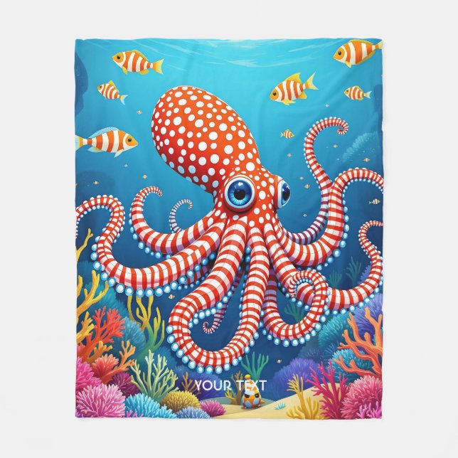 Cobertor De Velo Fantasy Cute Checked Octopus Sea (Frente)