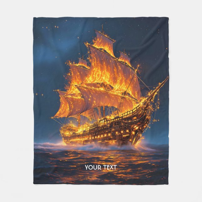 Cobertor De Velo Fantasy Cute Fire Ship Sea (Frente)