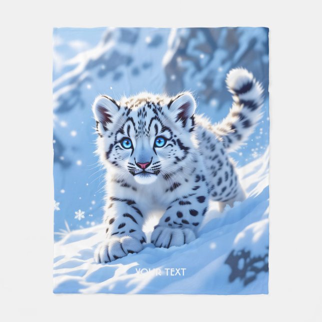 Cobertor De Velo Fantasy Cute Snow Baby Leopard (Frente)