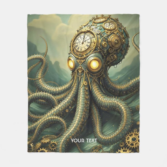 Cobertor De Velo Fantasy Cute Steampunk Clock Kraken (Frente)