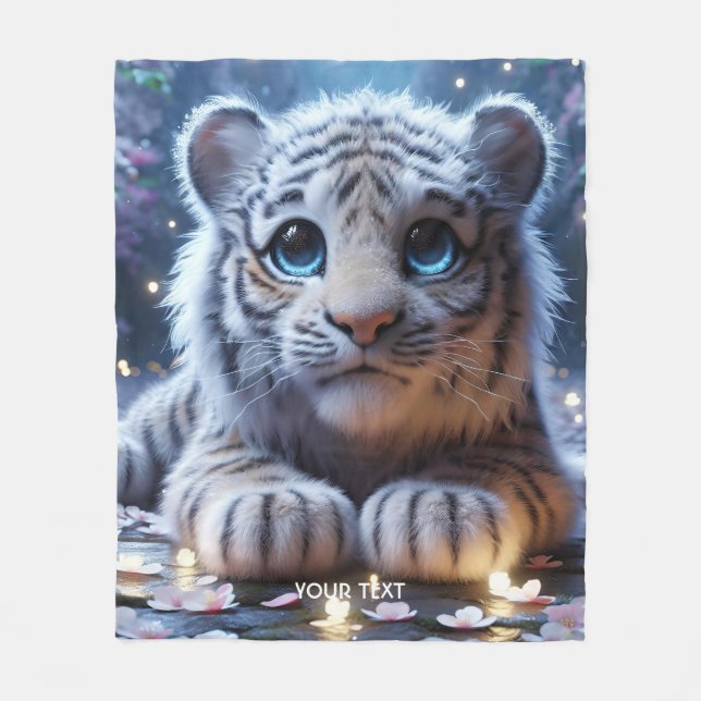 Cobertor De Velo Fantasy Cute Tiger White Baby (Frente)