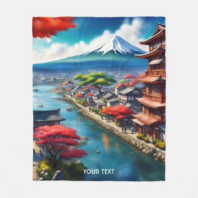 Cobertor De Velo Fantasy Cute Vivid Japonês Seaside Town (Frente)