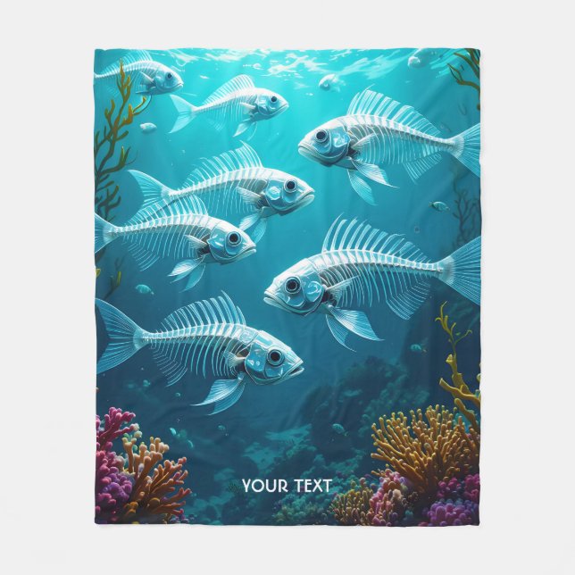 Cobertor De Velo Fantasy - Escola de Peixe de Esqueleto (Frente)