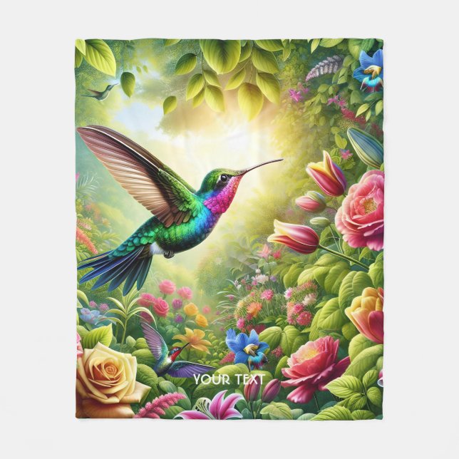 Cobertor De Velo Fantasy Flowers Cute Rainbow Hummingbird (Frente)