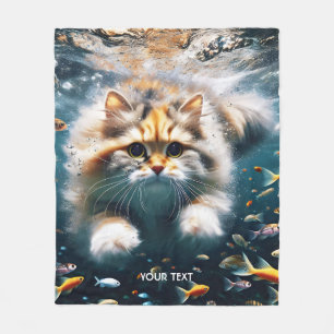 Cobertor De Velo Fantasy Gato Bonito Nadando Submarino