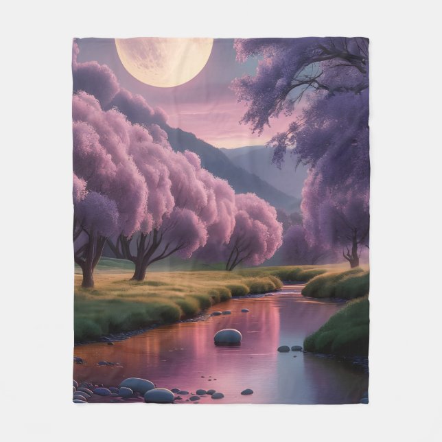 Cobertor De Velo Fantasy Moonlit River Dreamscape Illustration (Frente)